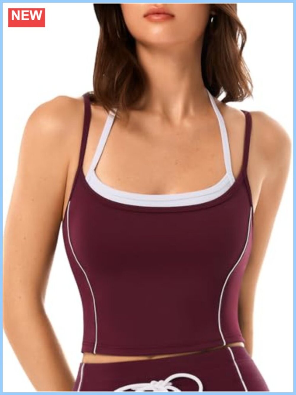 Crop Tank Top with Pads Longline Sports Bra Dual Strap Yoga Top